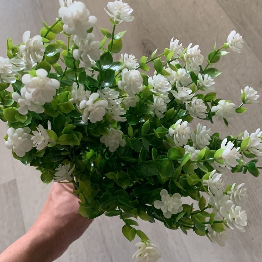 Faux greenery set of 3  stems white flowers home Decor spring summer - Picture 4 of 14